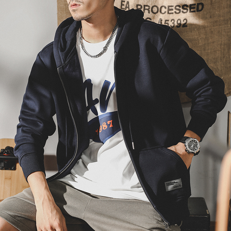 美式280g重磅開衫拉鏈衛衣男連帽春秋寬鬆大碼運動休閒外套男秋季