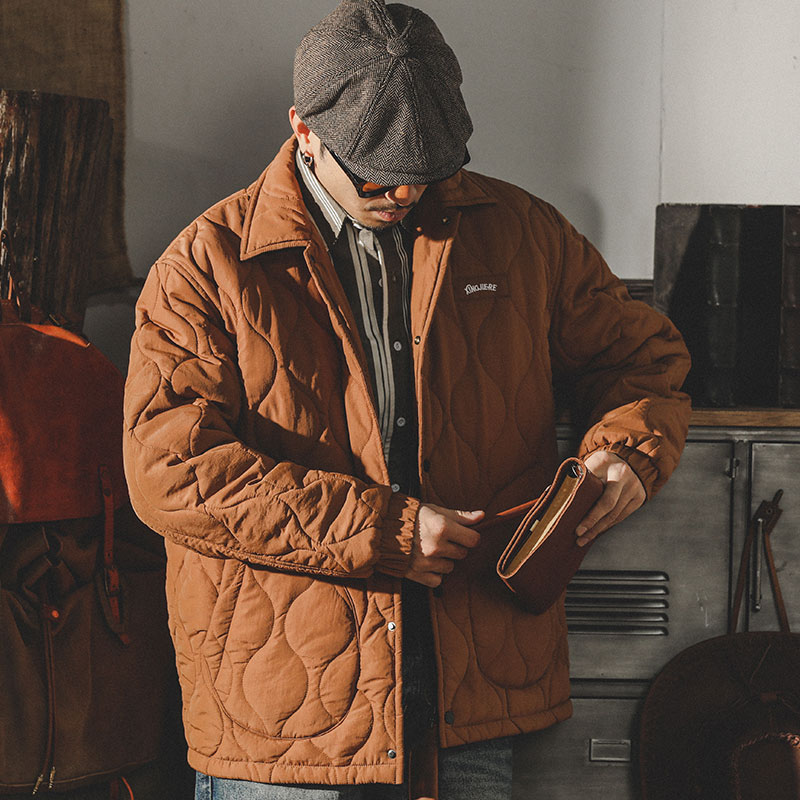 高密防風保暖棉衣男加厚冬季外套男2023年新款菱形絎縫教練夾克男