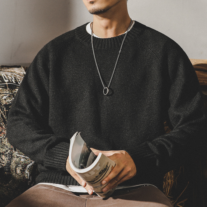 美式經典復古毛衣男冬季ins潮牌基礎簡約搭配圓領寬鬆男款針織衫