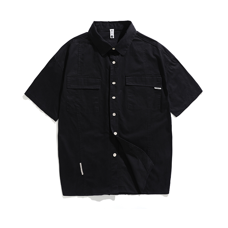 美式重工復古工裝襯衫男短袖寬鬆夏季衣服男ins潮牌大碼半袖上衣