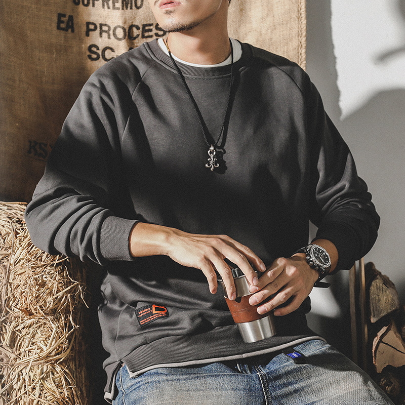 美式復古重磅衛衣男春秋ins潮牌寬鬆大碼男裝簡約基礎穿搭打底衫