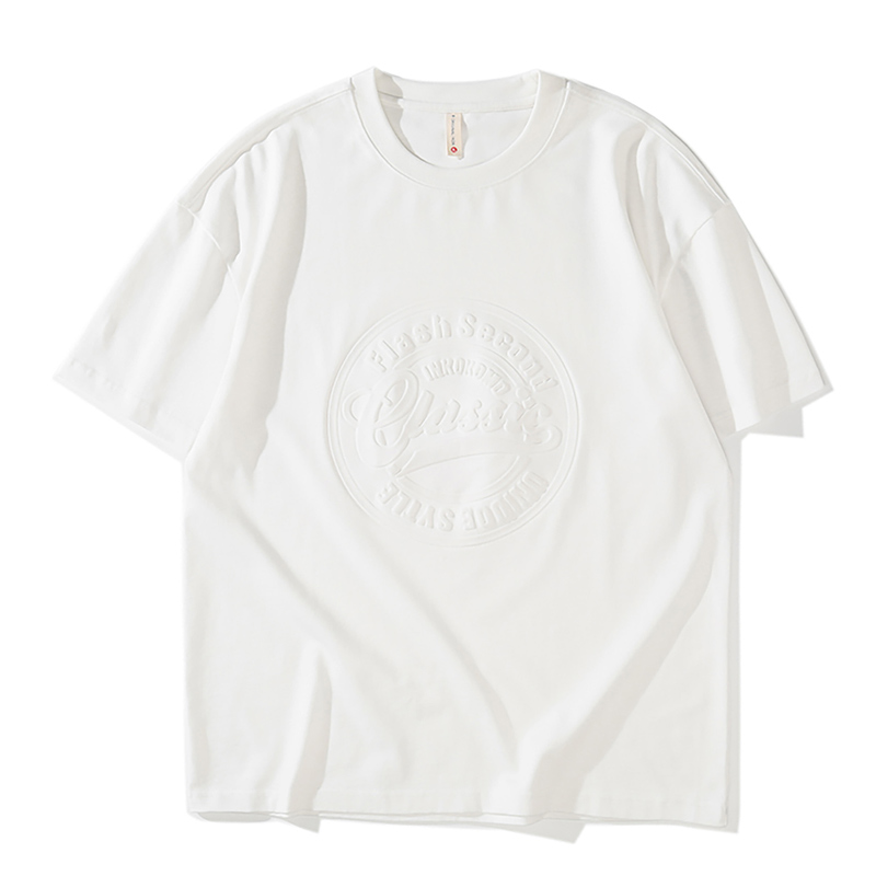 美式230g重磅T恤男士短袖寬鬆潮牌男裝鋼印立體純棉體恤男款夏季