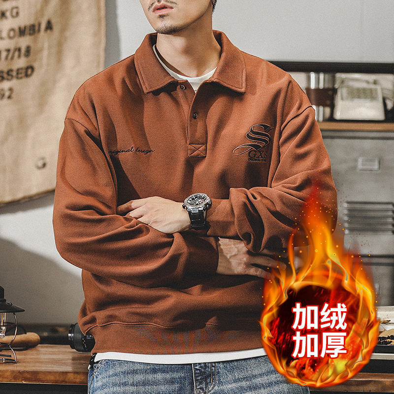 杰雷諾美式320g重磅加絨衛衣男冬季翻領ins潮牌寬鬆大碼POLO衫男