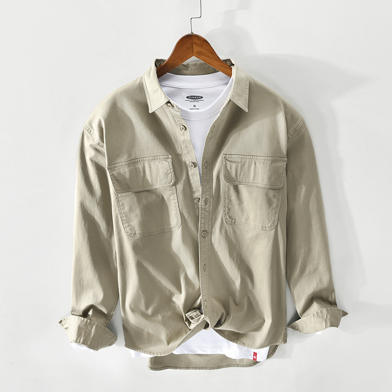 美式重磅復古工裝襯衫男長袖寬鬆硬漢獵裝男士休閒襯衣男春季外套