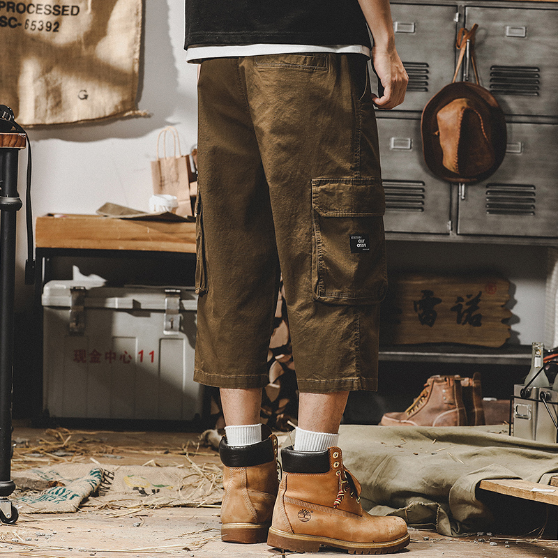 美式復古工裝短褲男夏季ins潮牌寬鬆直筒褲子男潮流休閒七分褲男