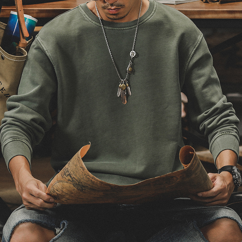 美式復古320g重磅衛衣男春秋圓領2023年新款打底衫男寬鬆大碼春季