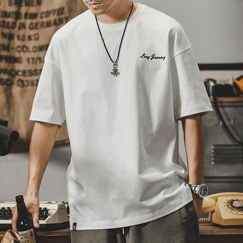 美式短袖T恤男士2023年新款ins潮牌純棉280g重磅寬鬆大碼男裝夏季