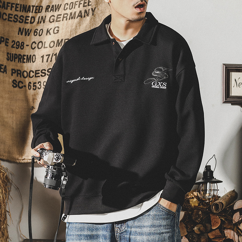 杰雷諾美式320g重磅加絨衛衣男冬季翻領ins潮牌寬鬆大碼POLO衫男