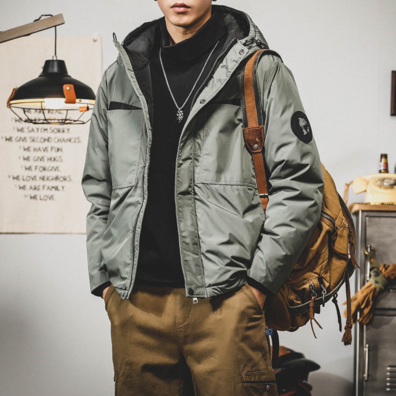 冬季白鴨絨羽絨服男士2023年新款潮牌連帽加厚潮流男款工裝外套男