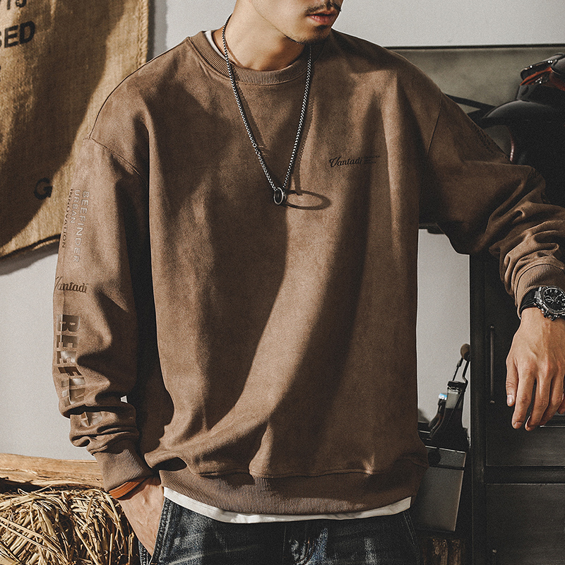 美式380g重磅復古衛衣男春秋ins潮牌寬鬆大碼麂皮絨衣服春季上衣