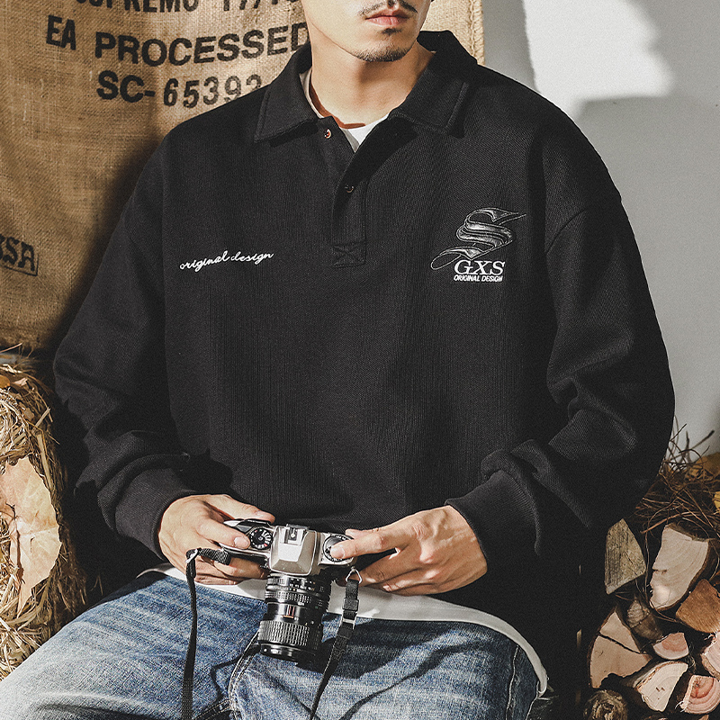 杰雷諾美式320g重磅加絨衛衣男冬季翻領ins潮牌寬鬆大碼POLO衫男