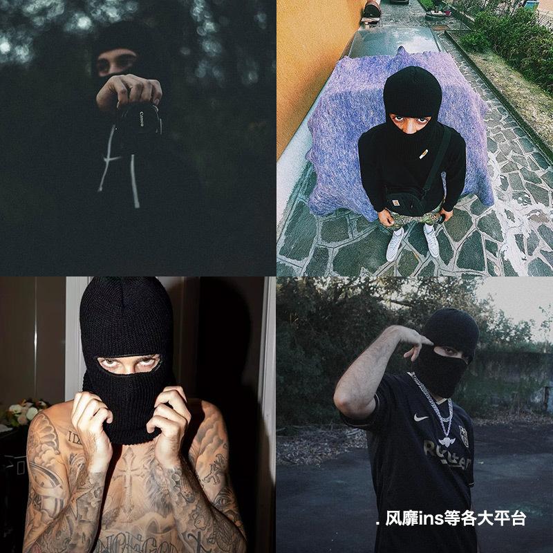 馬登工裝黑色保暖毛線帽頭套針織帽子面罩男秋冬-馬登工裝