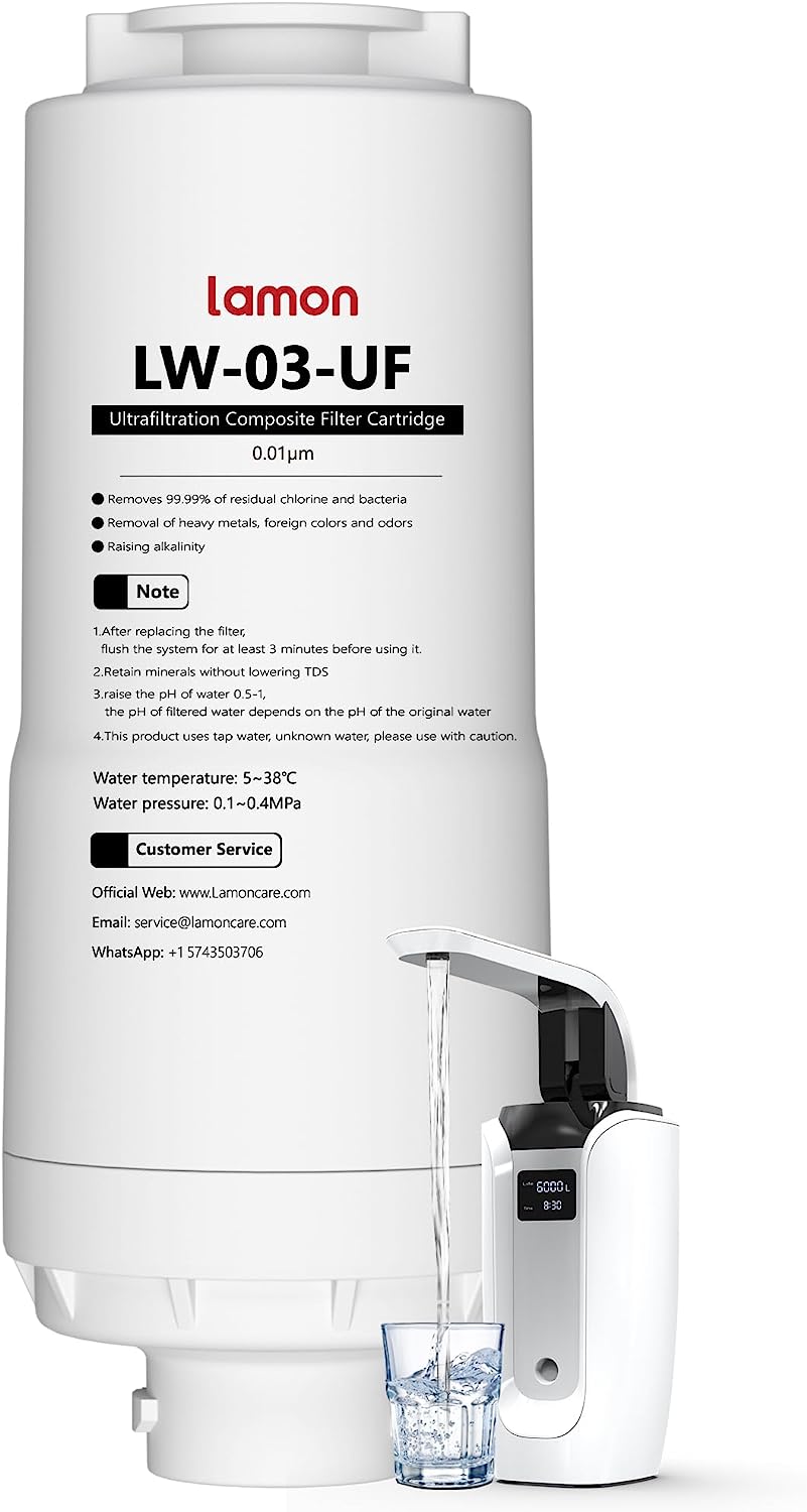 Lamon LW-03 Replacement Filter, 0.01 μm Ultra Filtration 6-Stage Countertop Water Filter Cartridge, Reduces Heavy Metals, Bad Taste and Up to 99.9% of Chlorine, 1 Pack
