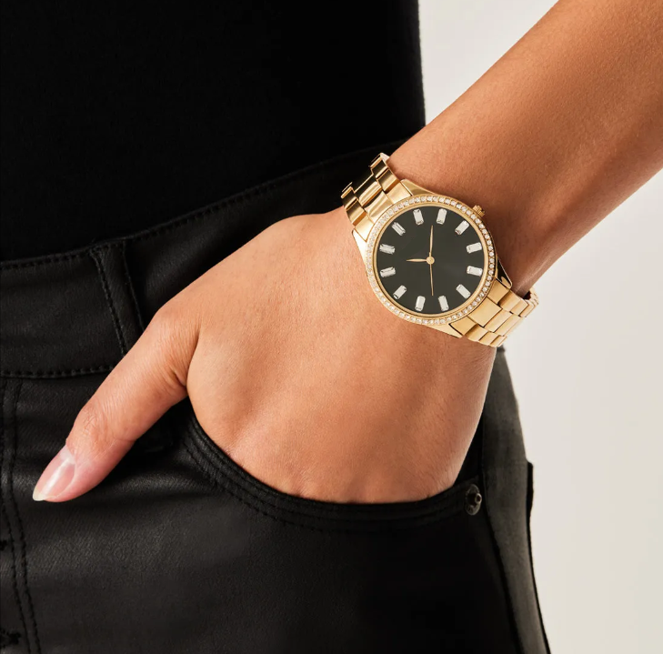 CLASSIC LINK WATCH WITH BAGUETTES GOLD