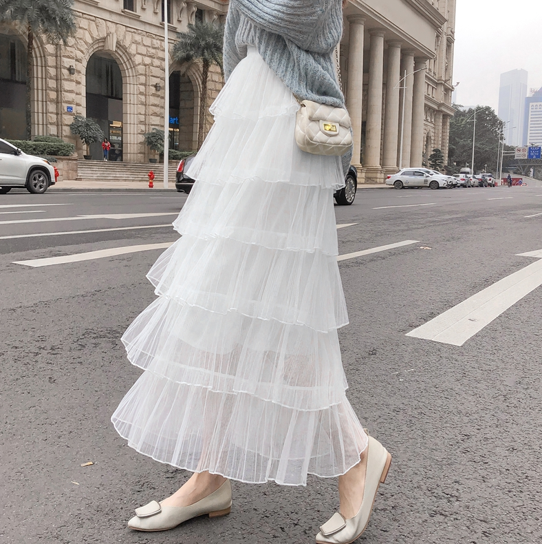white pleated tulle skirt