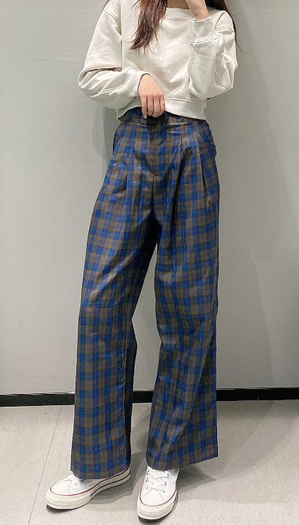 Retro plaid wide leg pants