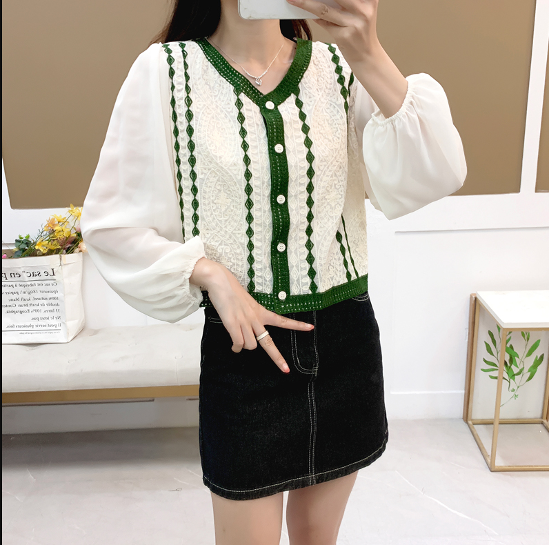 French Vintage Embroidered Top Long Sleeve Shirt