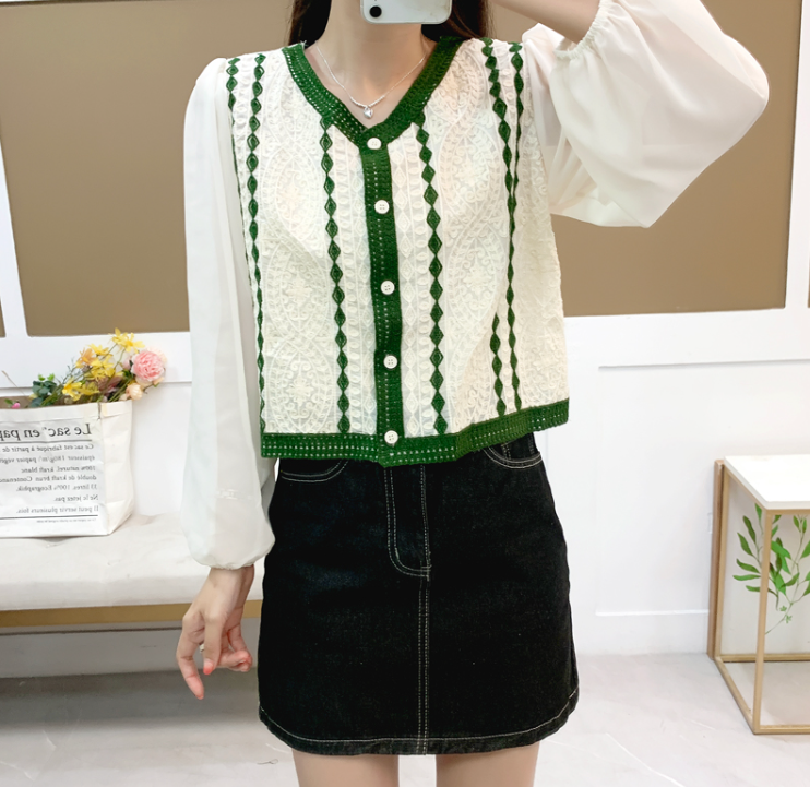 French Vintage Embroidered Top Long Sleeve Shirt