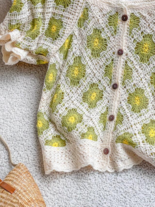 Retro Hollow Chain Link Holiday Trench Sweater