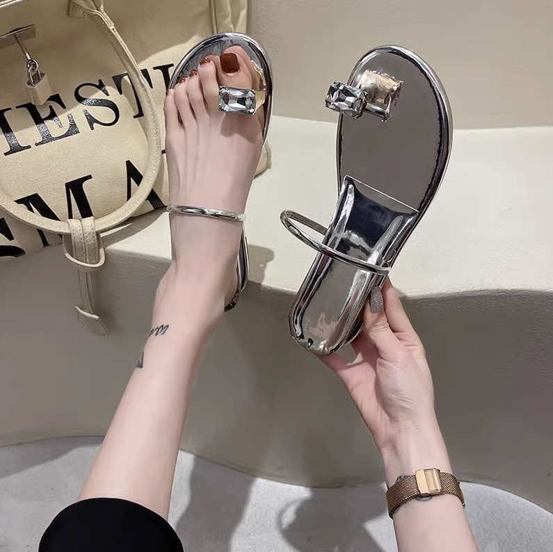 Summer Ladies Silver Slippers