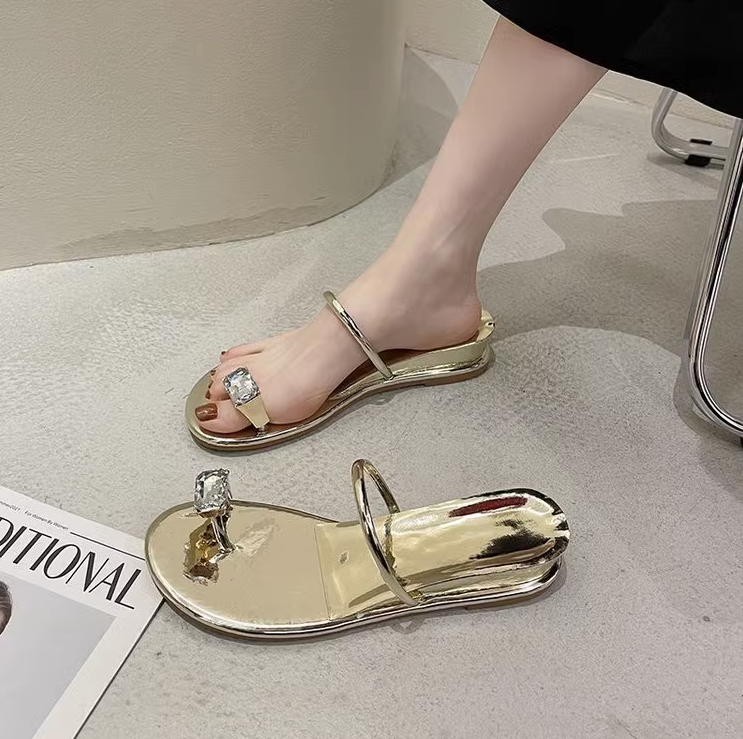 Summer Ladies Gold Slippers