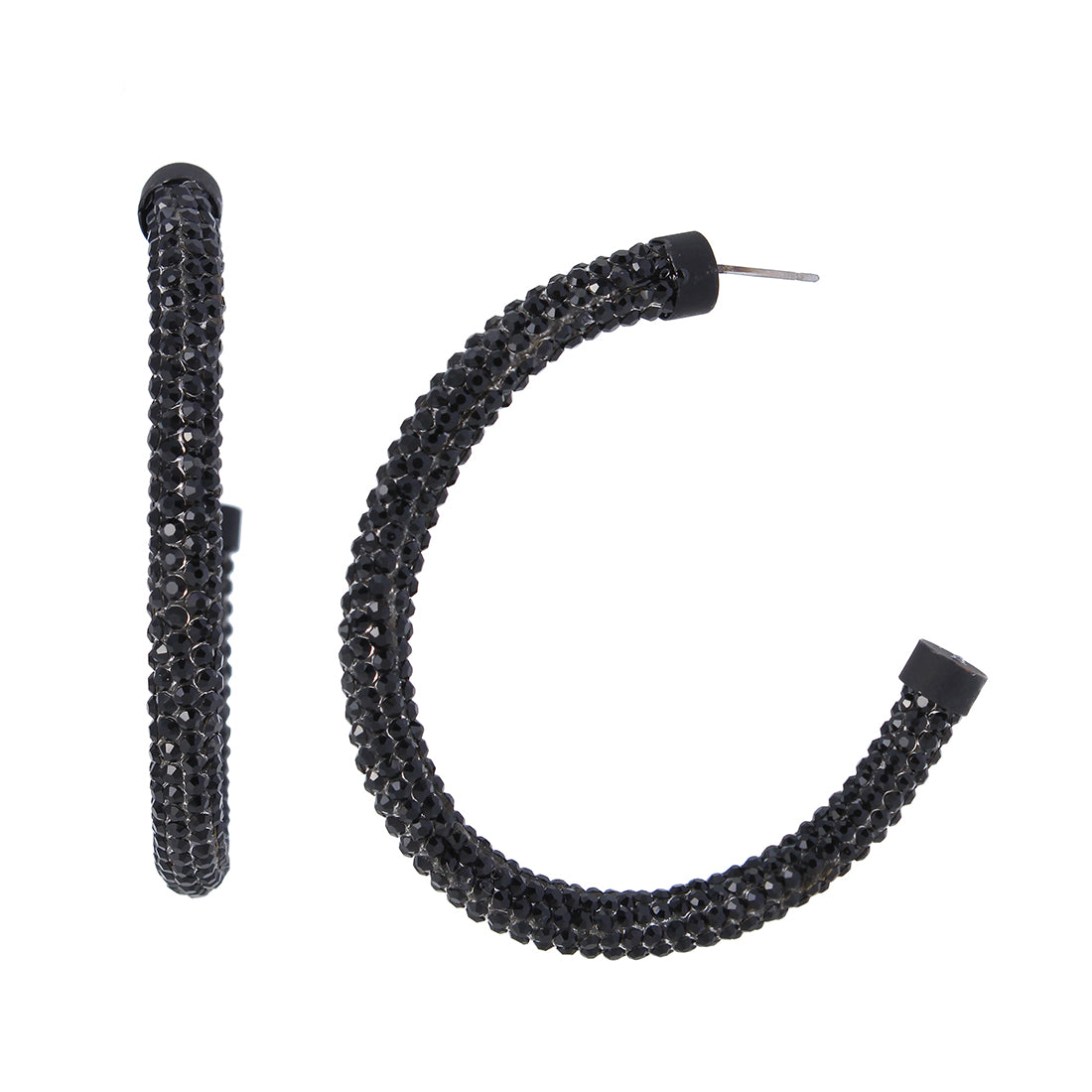TUBULAR CRYSTAL HOOPS BLACK