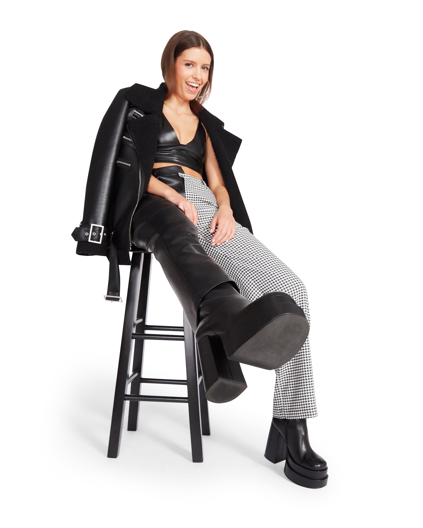 MACKENZIE HOUNDSTOOTH PANT WHITE