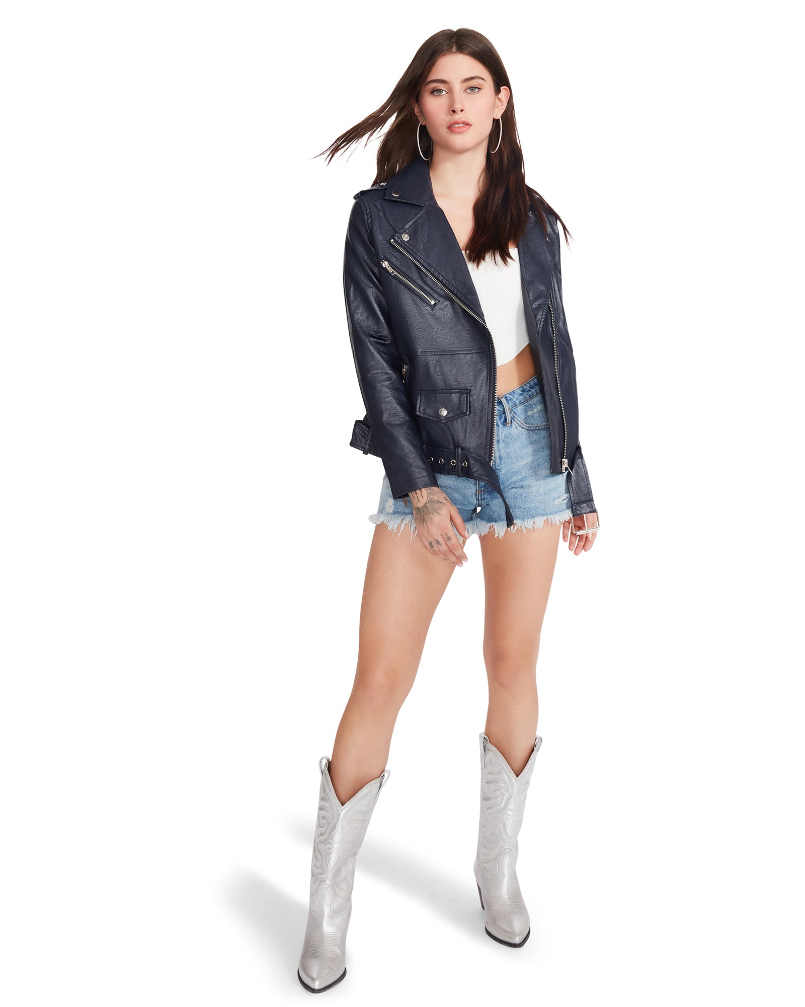 VEGAN LEATHER JACKET NAVY