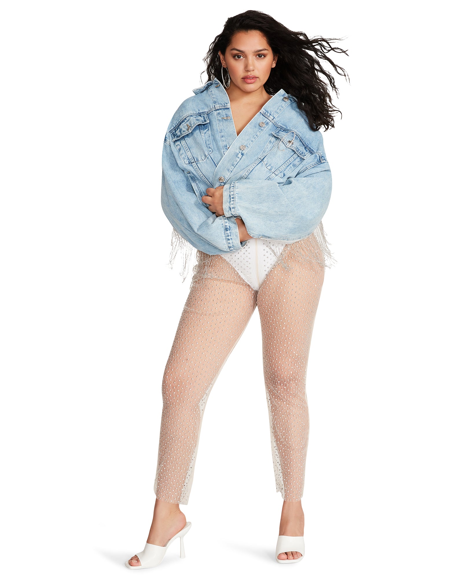 MESH RHINESTONE PANTS IVORY