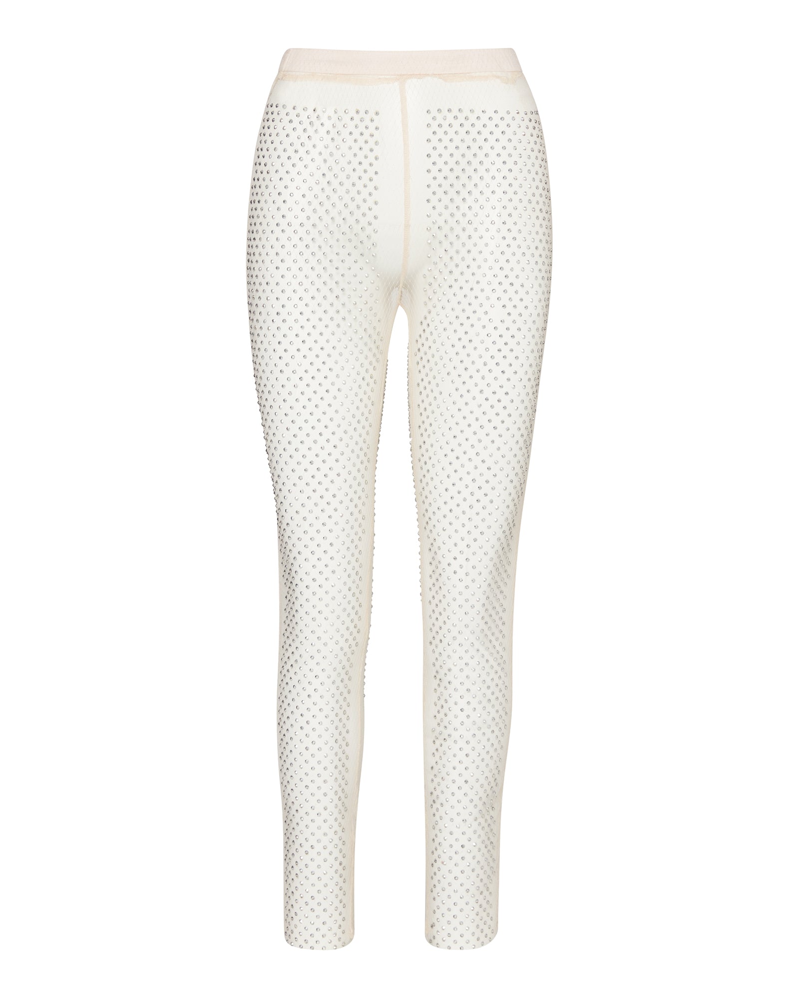 MESH RHINESTONE PANTS IVORY