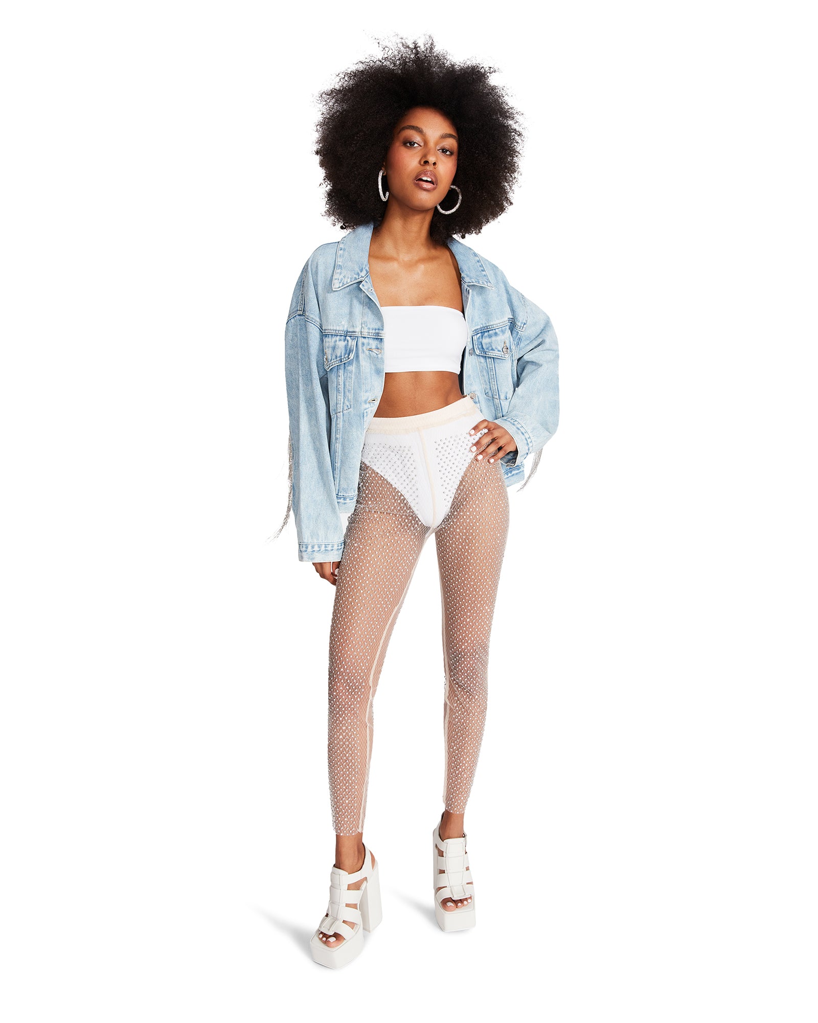 MESH RHINESTONE PANTS IVORY