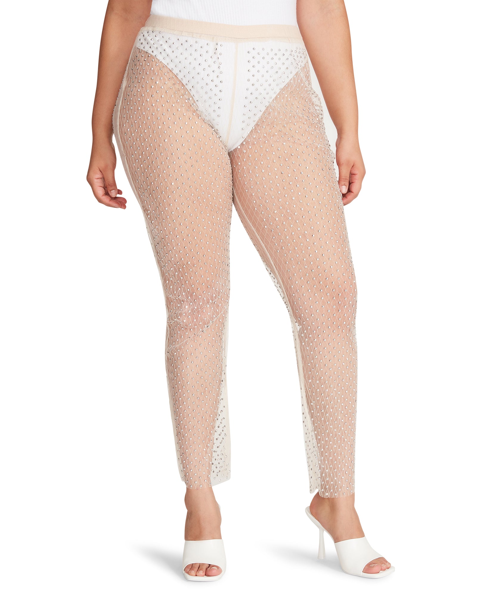 MESH RHINESTONE PANTS IVORY