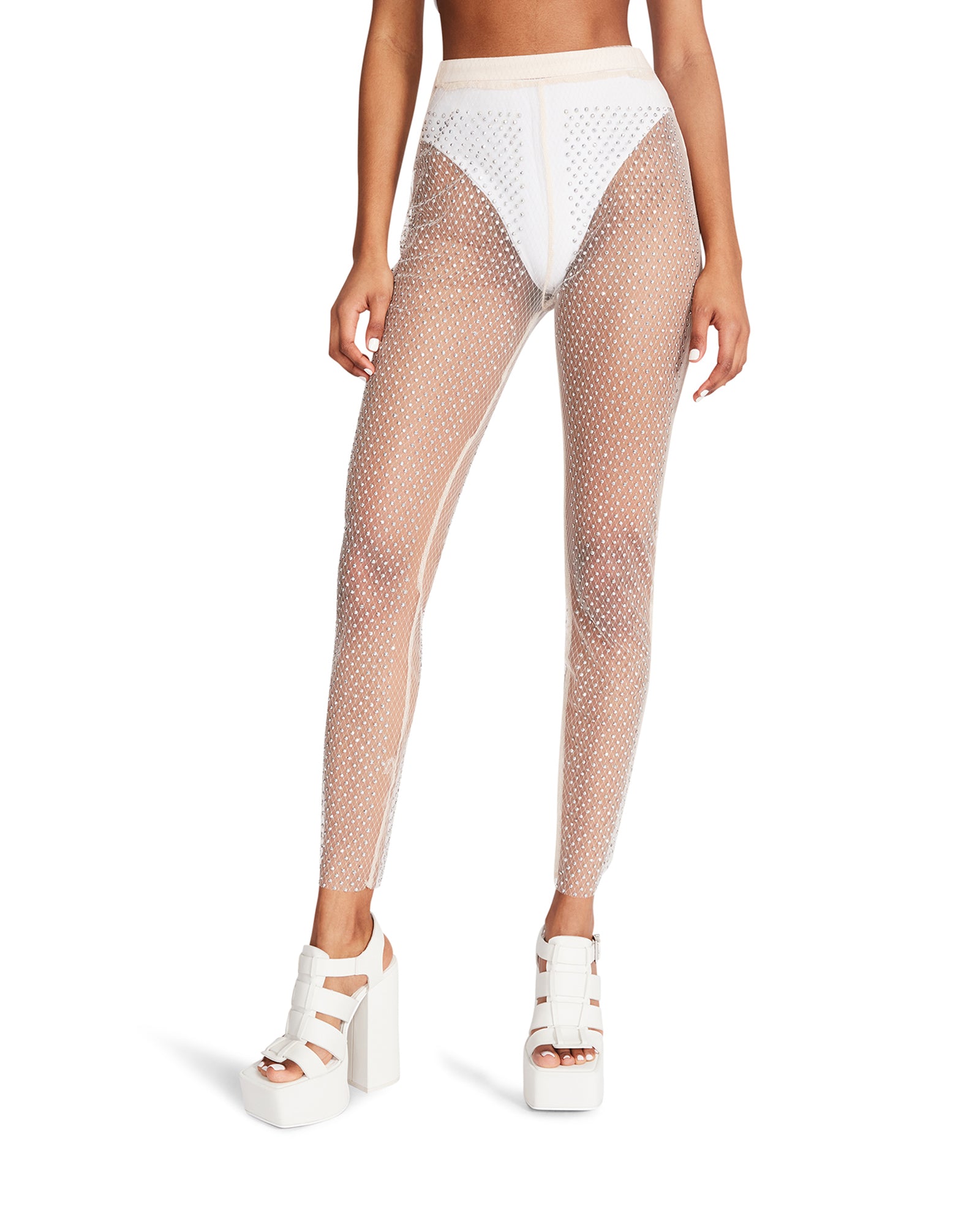 MESH RHINESTONE PANTS IVORY