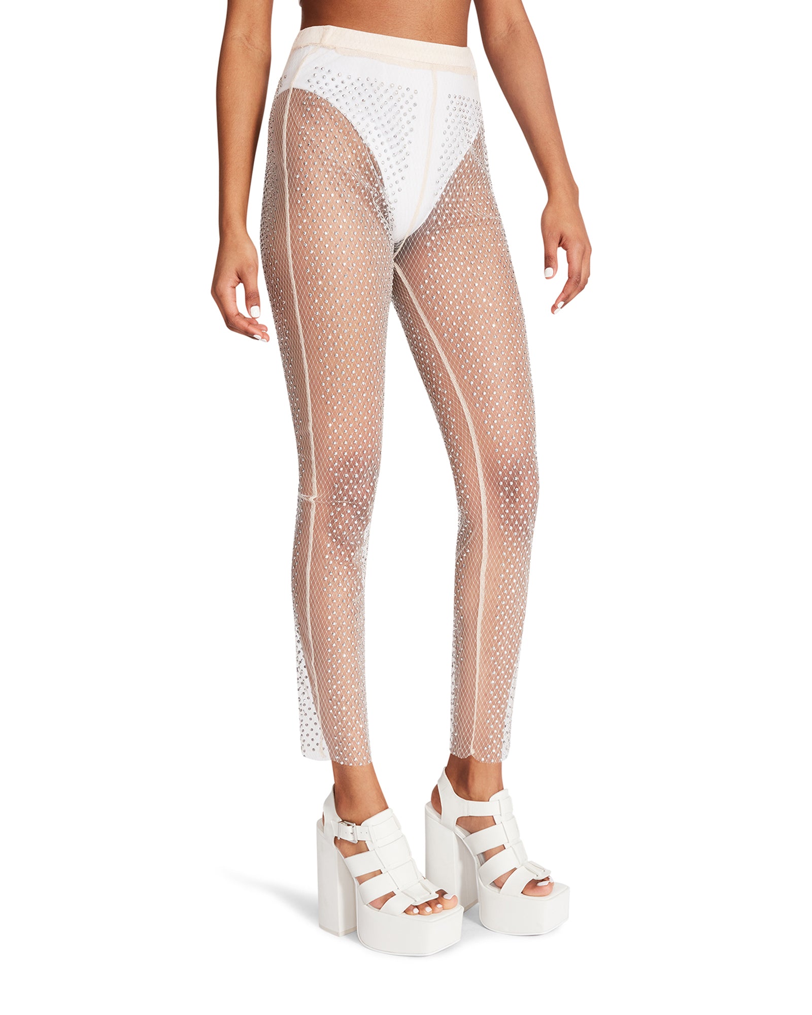 MESH RHINESTONE PANTS IVORY