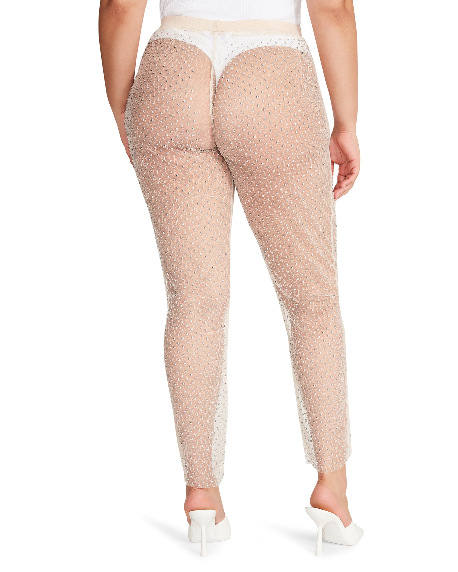 MESH RHINESTONE PANTS IVORY