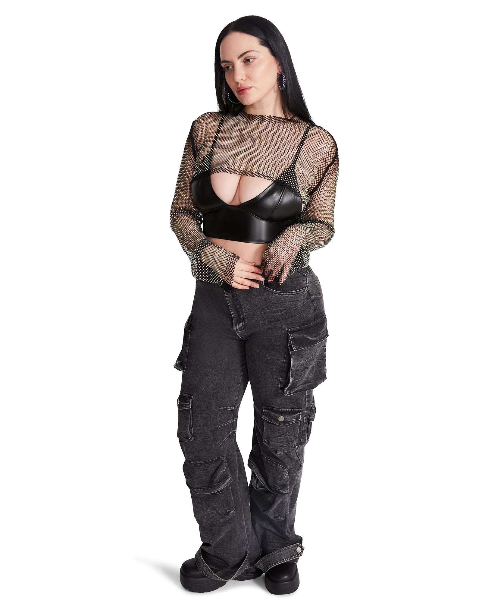 MESH RHINESTONE BOLERO BLACK