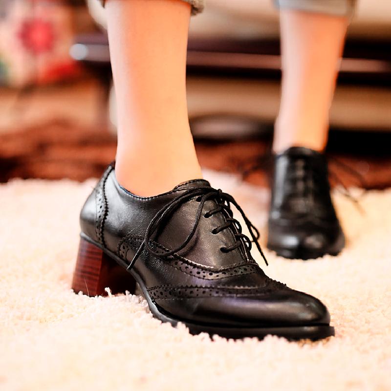 Women Vintage Leather Shoes Black