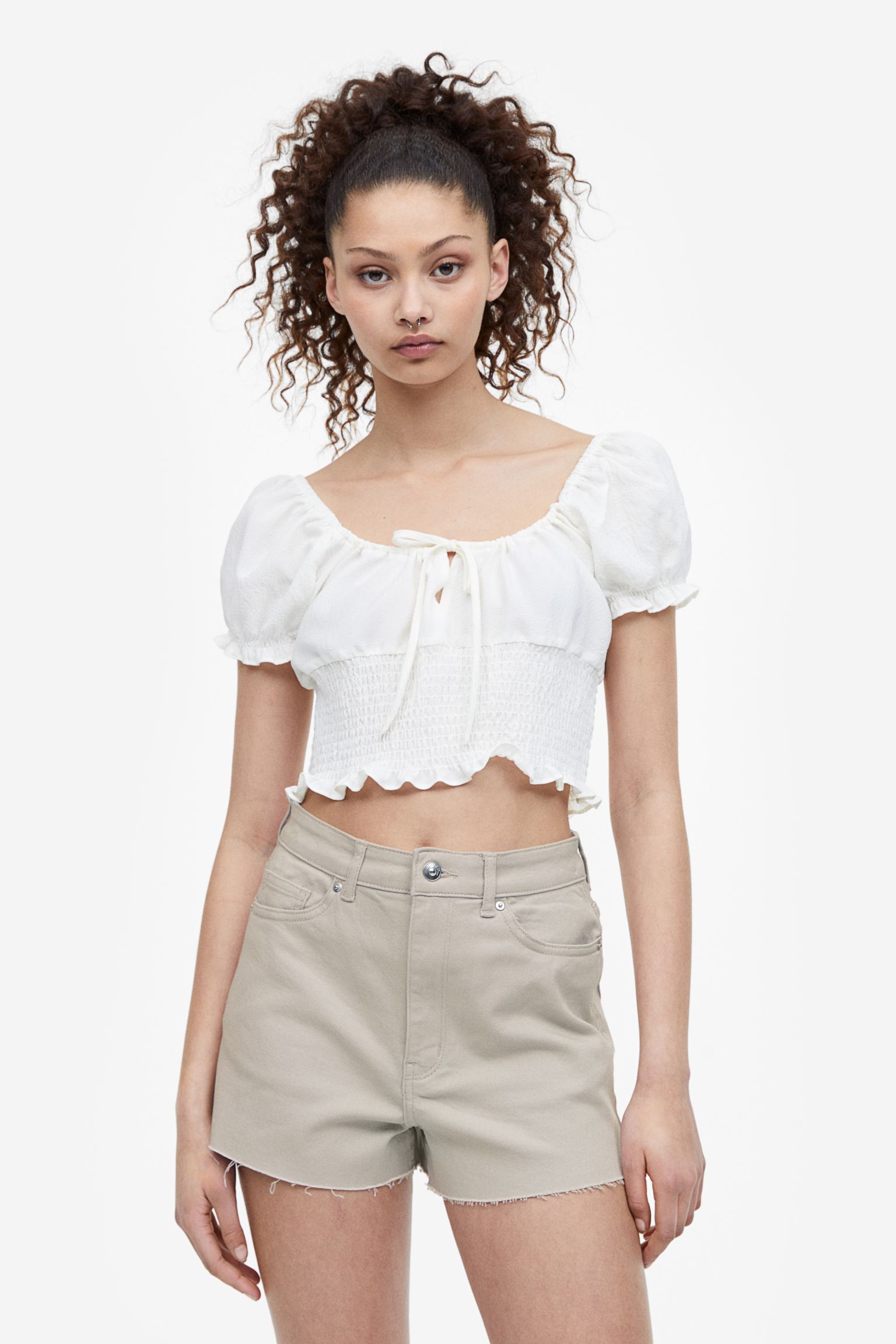 High Waist Twill Shorts