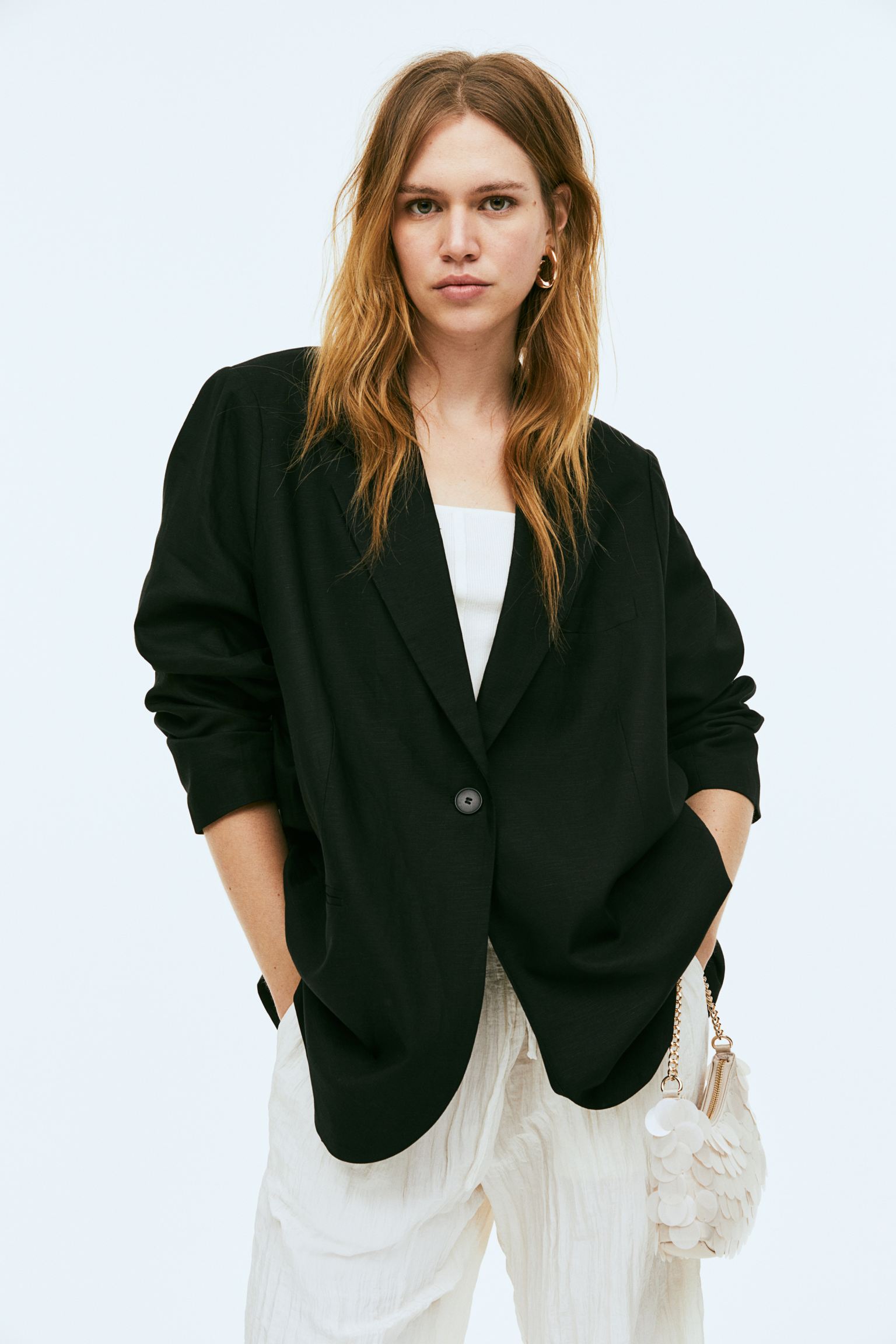 Linen-blend single-breasted blazer