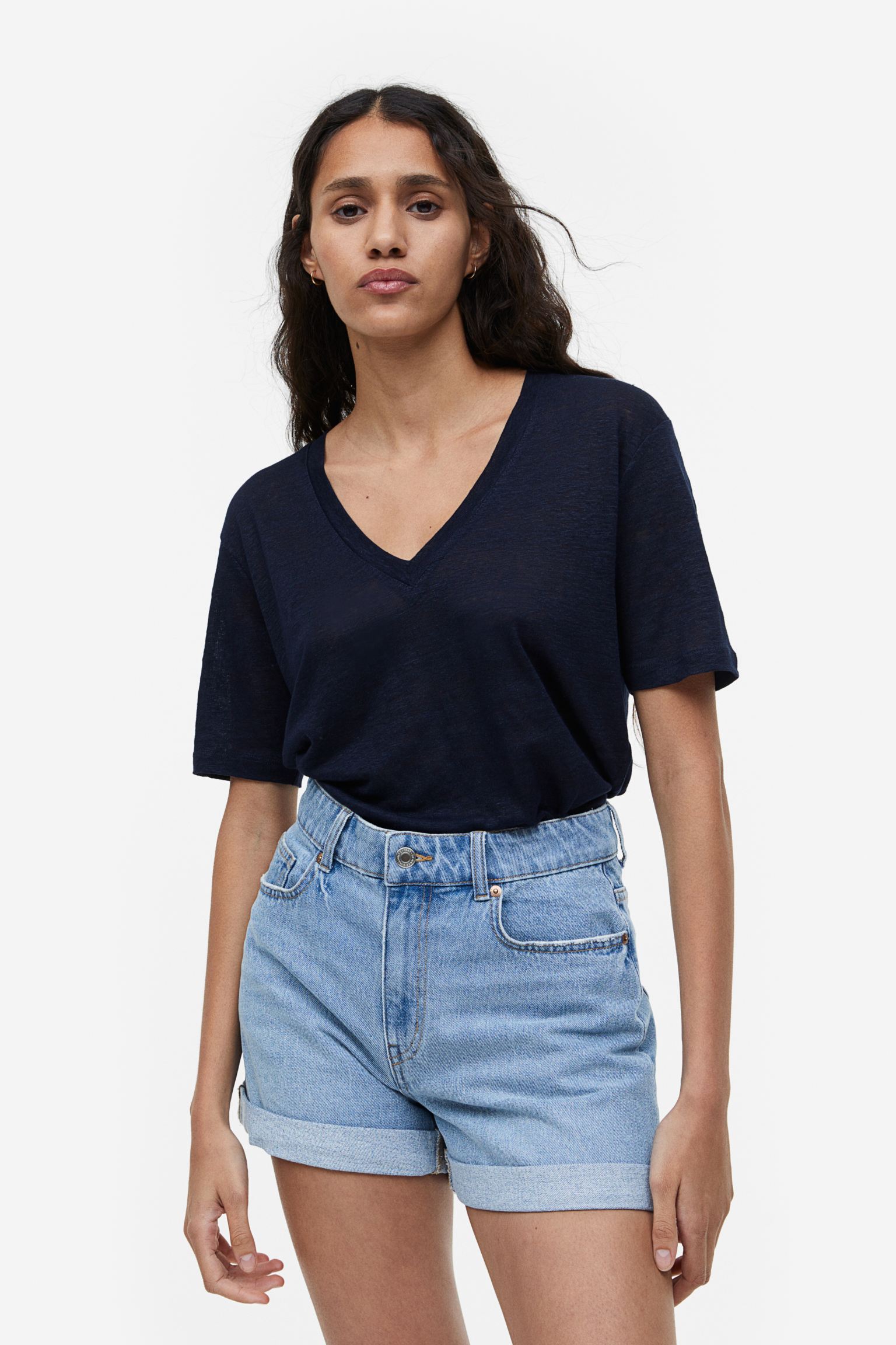 V-NECK LINEN JERSEY T-SHIRT