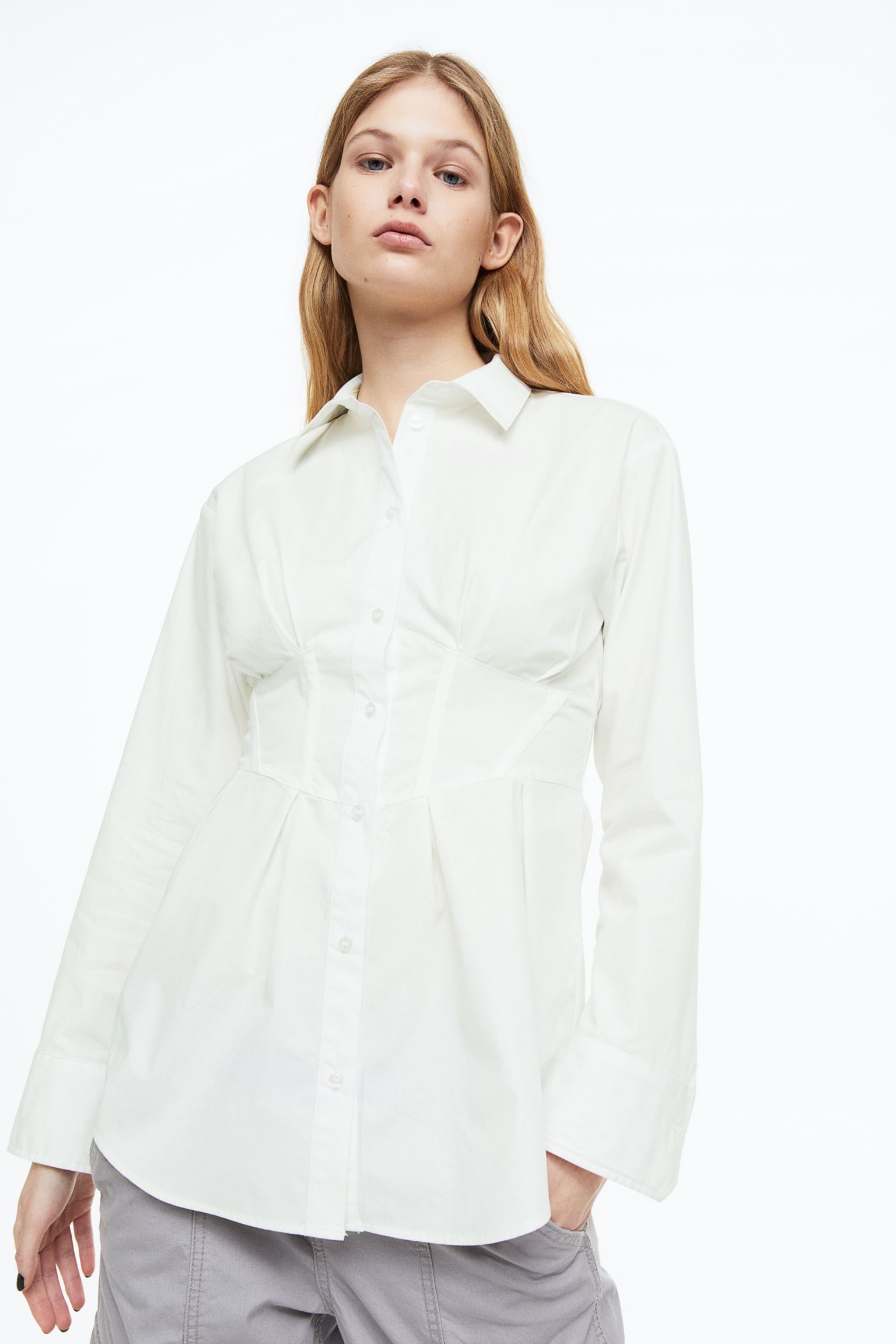 Nipped-waist cotton poplin shirt