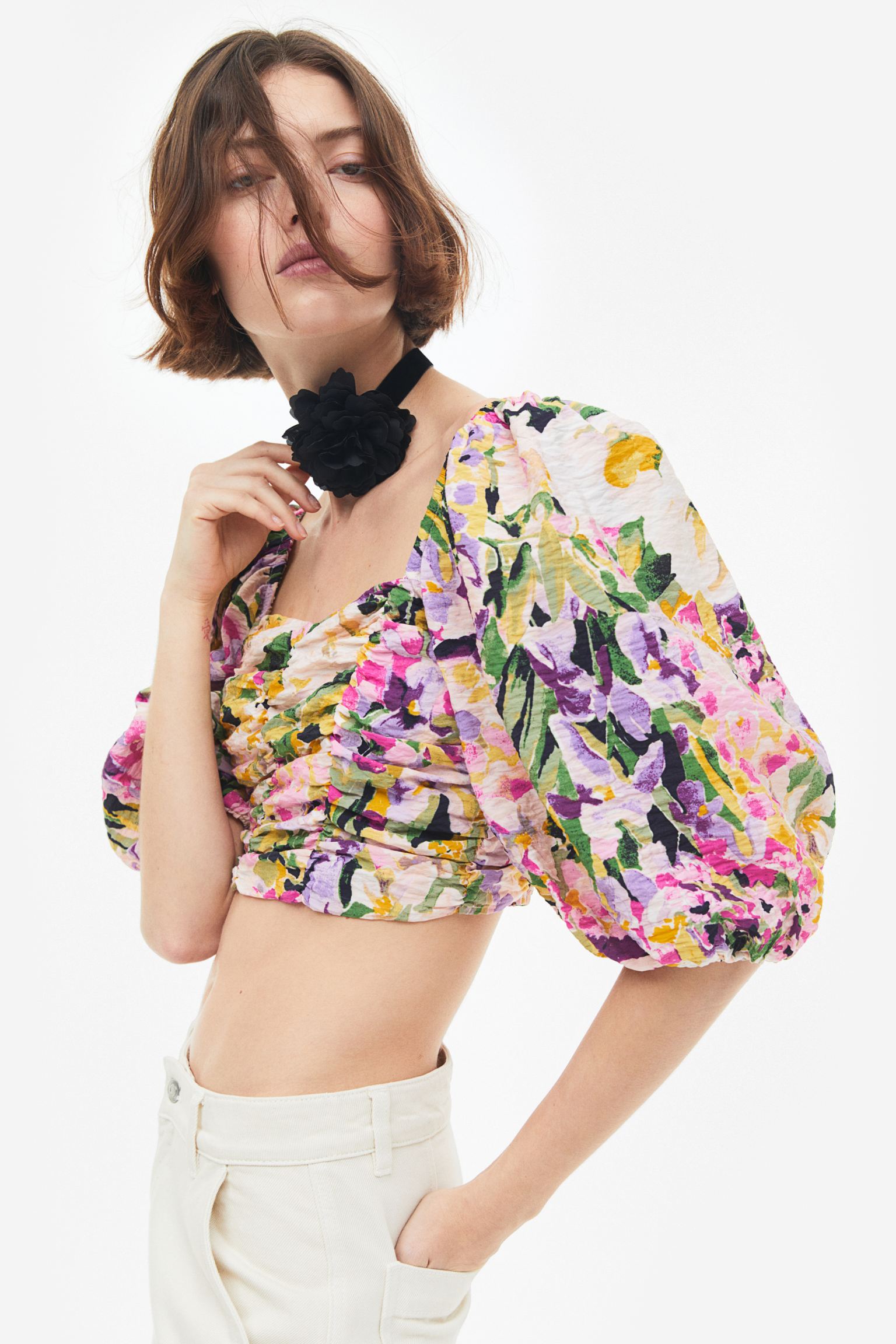 Cropped princess sleeve top