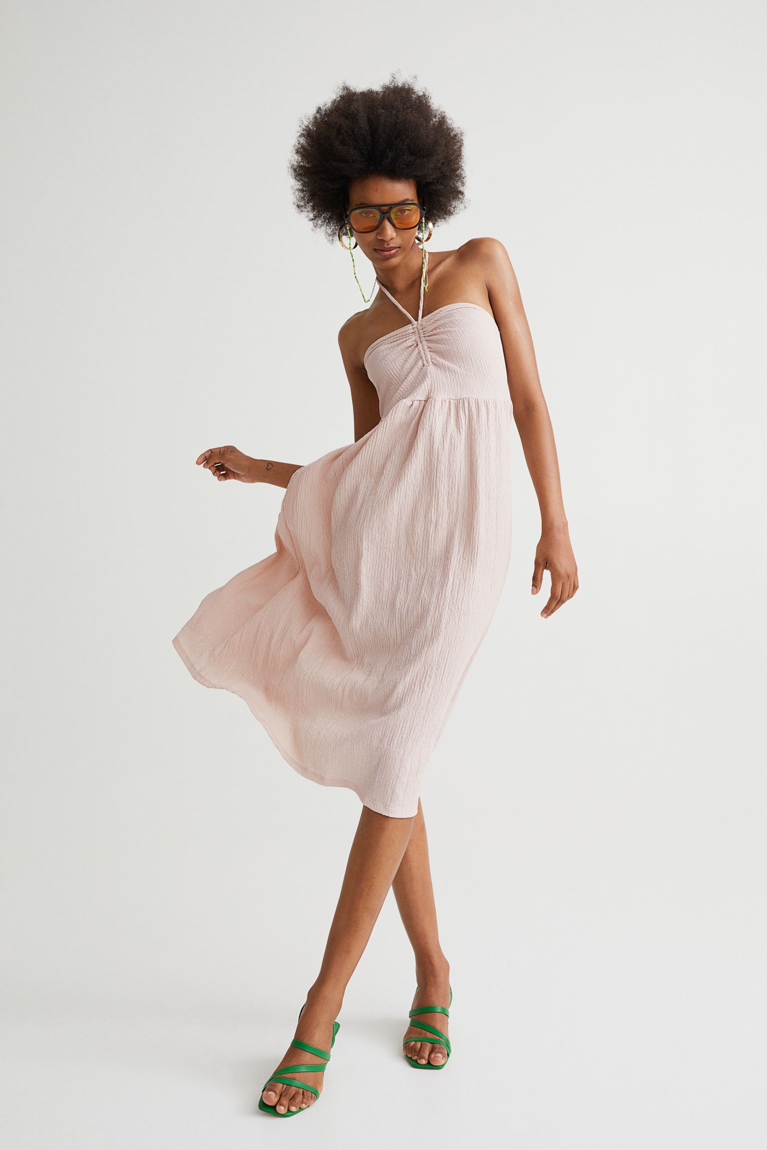 Pleated wrap neck dress