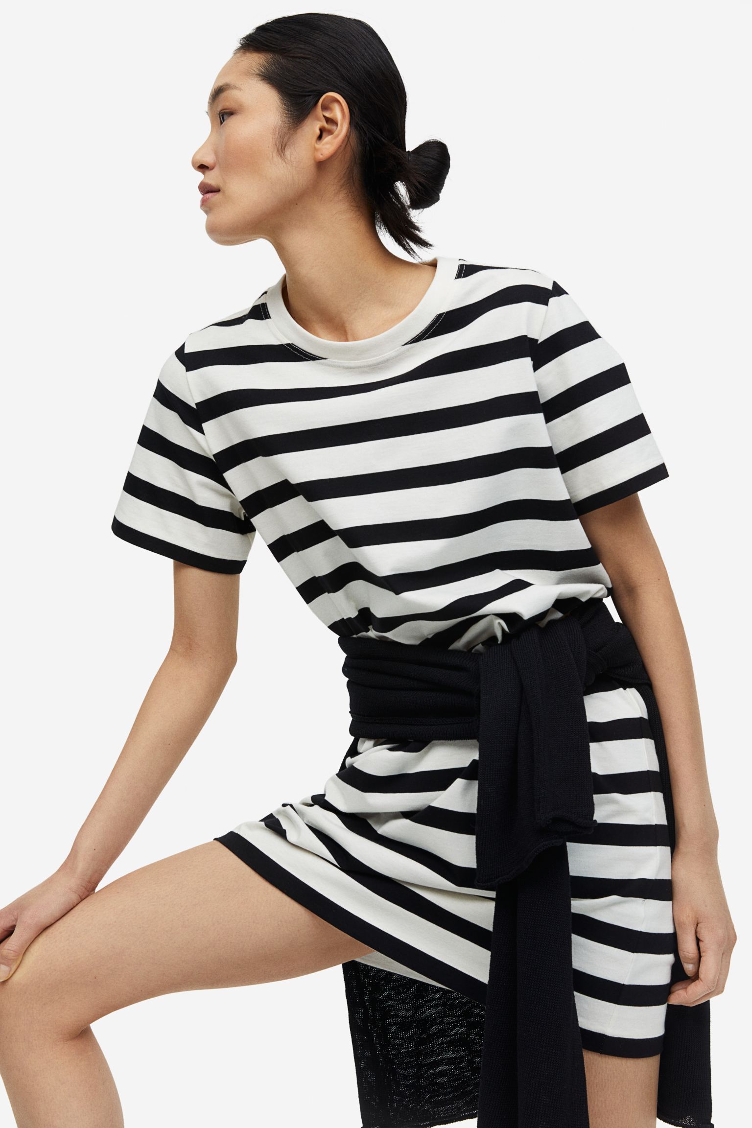 Black striped cotton T-shirt dress