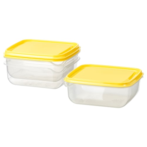 PRUTA Food container, clear/yellow, 20 oz