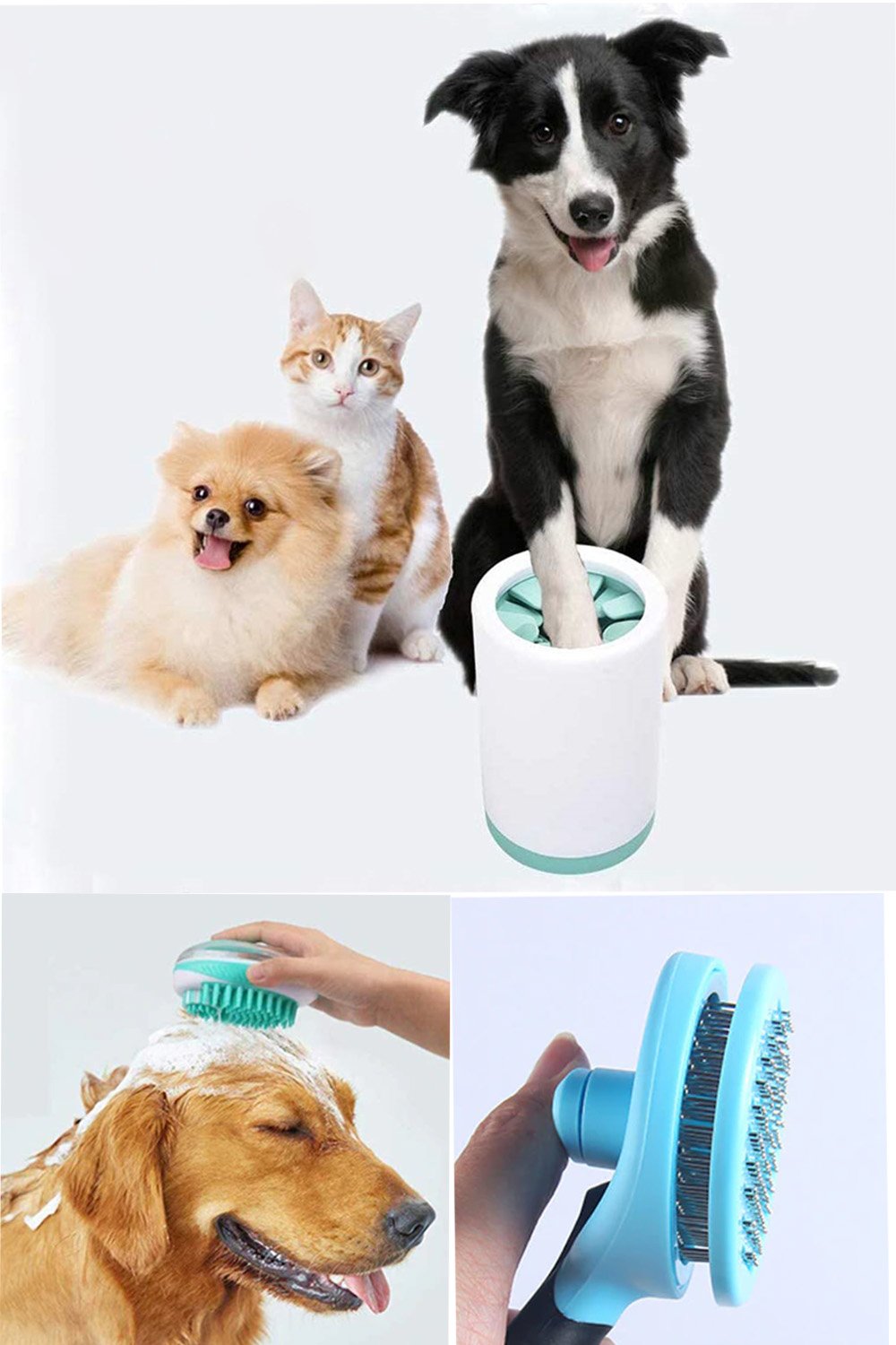 Dog Paw Cleaner Cup W/ Dog Bath Brush & Dog Deshedder Comb Paw