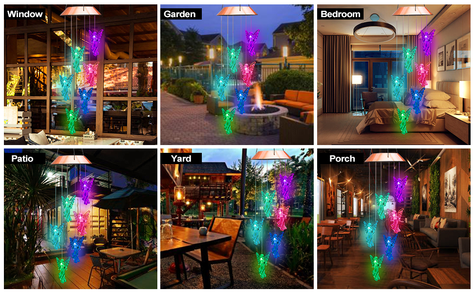 Solar Mobile Wind Chime Outdoor Solar Angel Wind Chimes Color-Changing Hanging