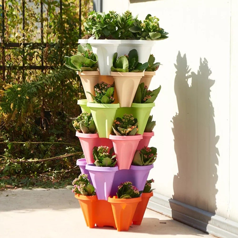 Stackable Plants Pot - 6 Trays+ Wheel Tray