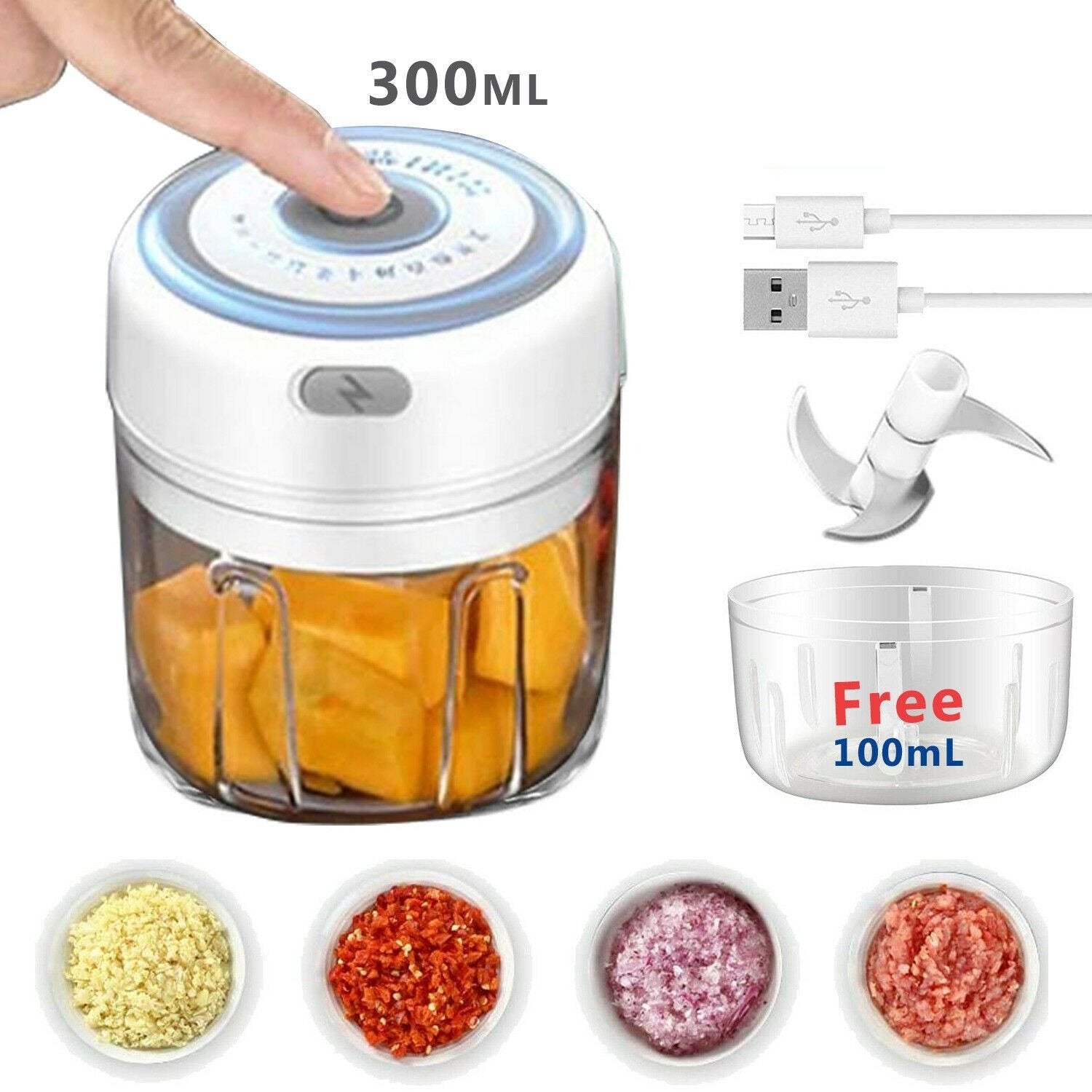 Electric 300ML Garlic Press, Meat Mincer, Blender And Mixer With 100ML ...