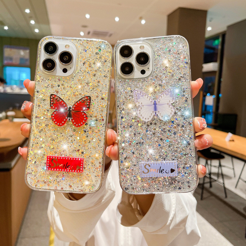 3D Butterfly Glitter Sequins Phone Case For Samsung